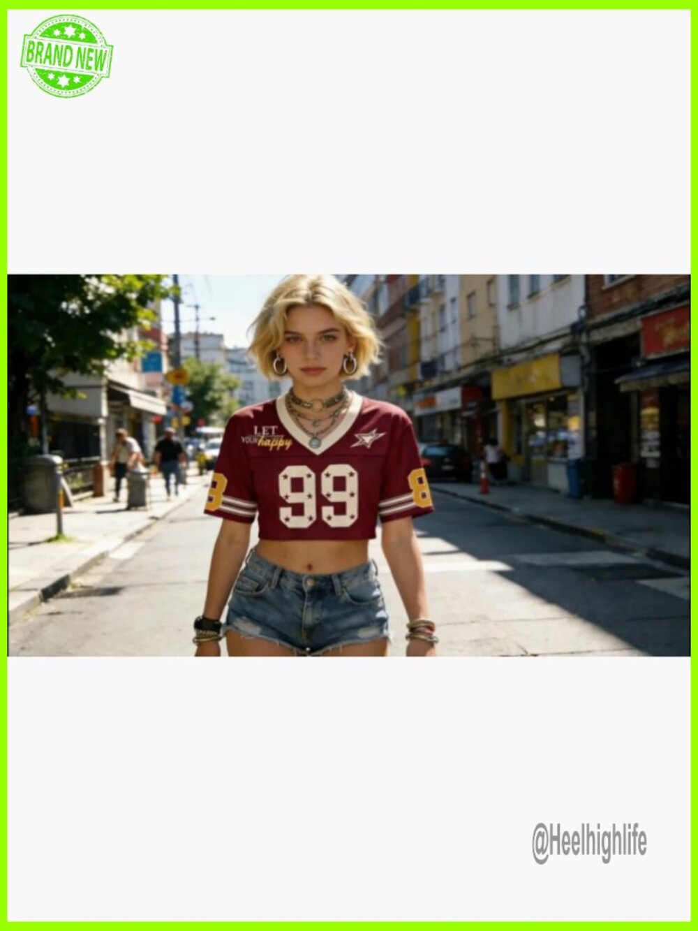 Y2K Cropped Football Jersey Mesh Tee V-Neck Short Sleeve Streetwear - Picture 6 of 7